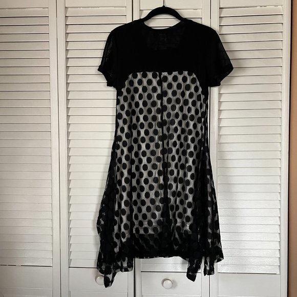 Clotheshead Black Sheer Polka Dot Dress w/ Ivory Underlay, sz M - Picture 10 of 10